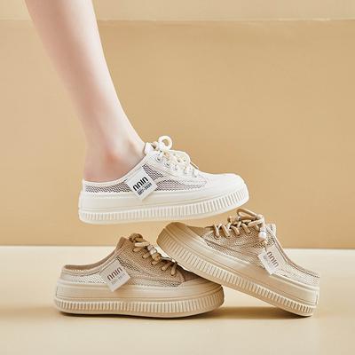 Новые парусиновые маленькие белые туфли женские сетчатые полуподносы для увеличения роста повседневные туфли с одной педалью ленивые туфли для доски