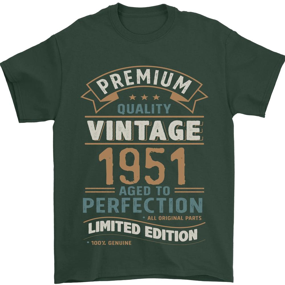 Премиум Винтажная Футболка 75-й День Рождения 1951 Unisex 100% Хлопок