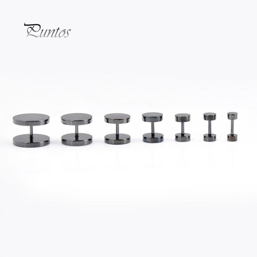 Lady's Men Cool Punk Round Black Stainless Steel Ear Stud Piercing Earrings 3mm - 14mm