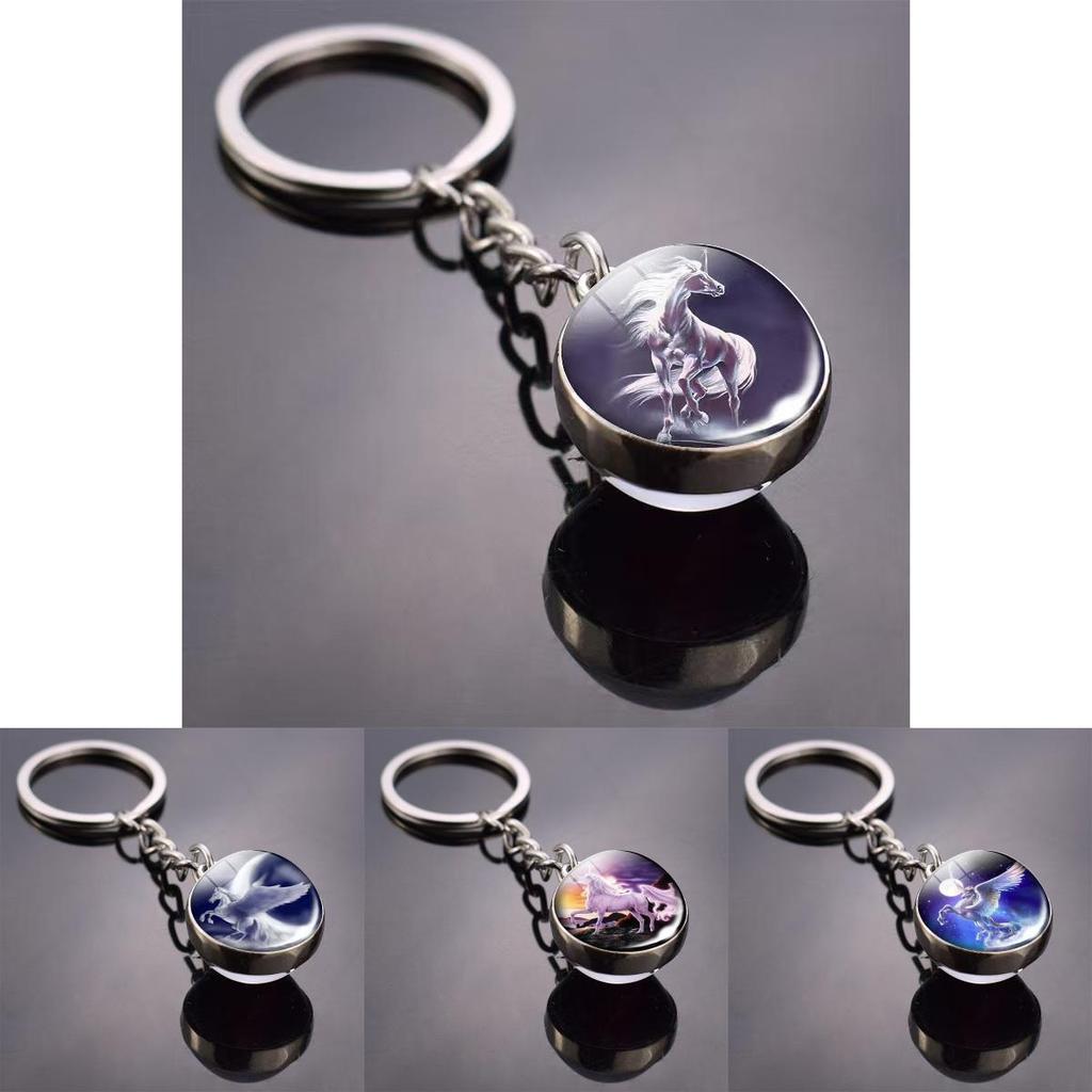 Ожерелье с подвеской-единорогом и круглым стеклянным шармом из цинкового сплава для элегантных украшений