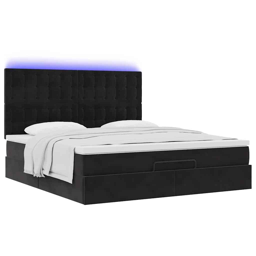 Ottoman Bed with Mattress & LEDs Black 180x200 cm Velvet