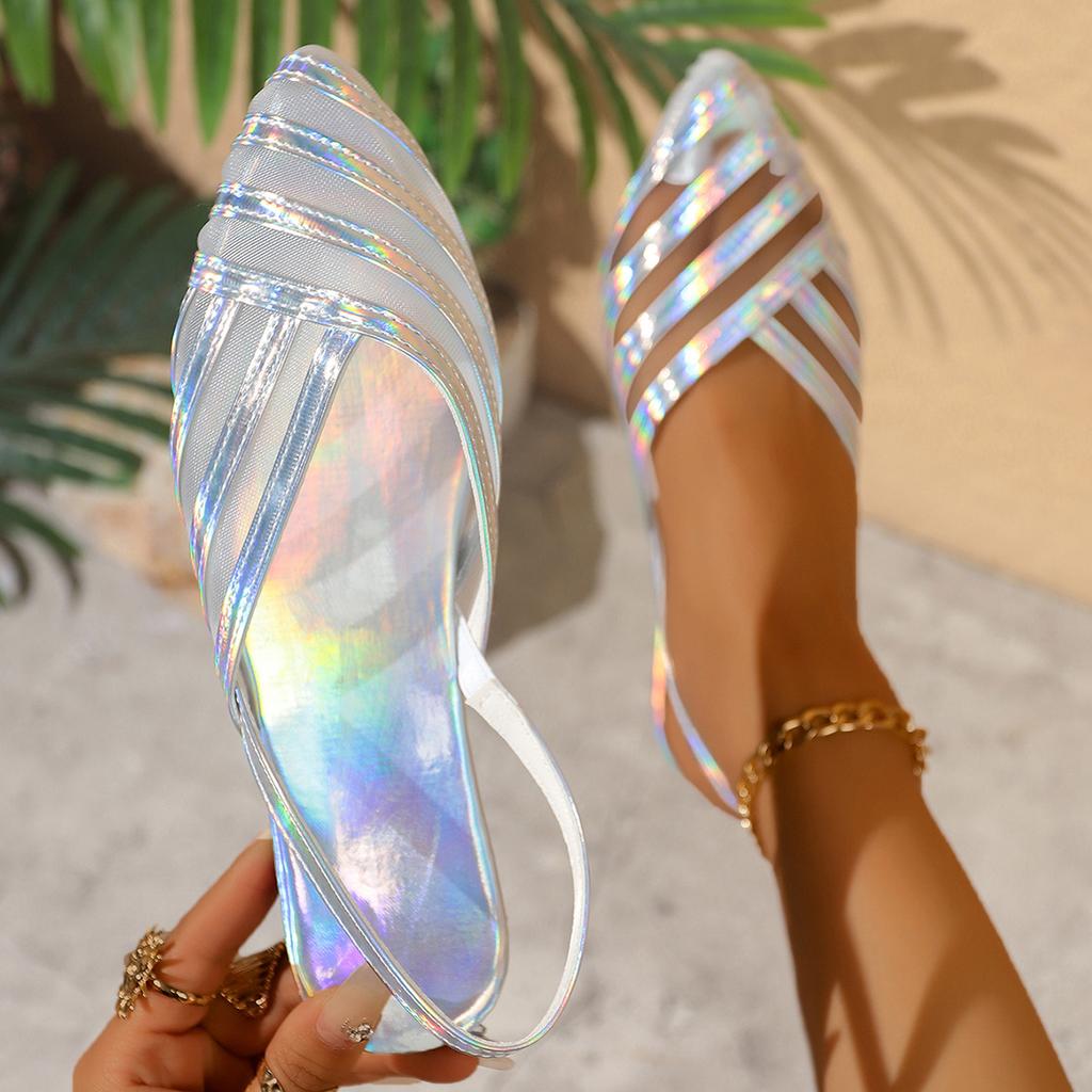 Summer New Mesh Flat Heel Hollow Large Versatile Women's Sandals Fashion Beach Vacation Women's Shoes