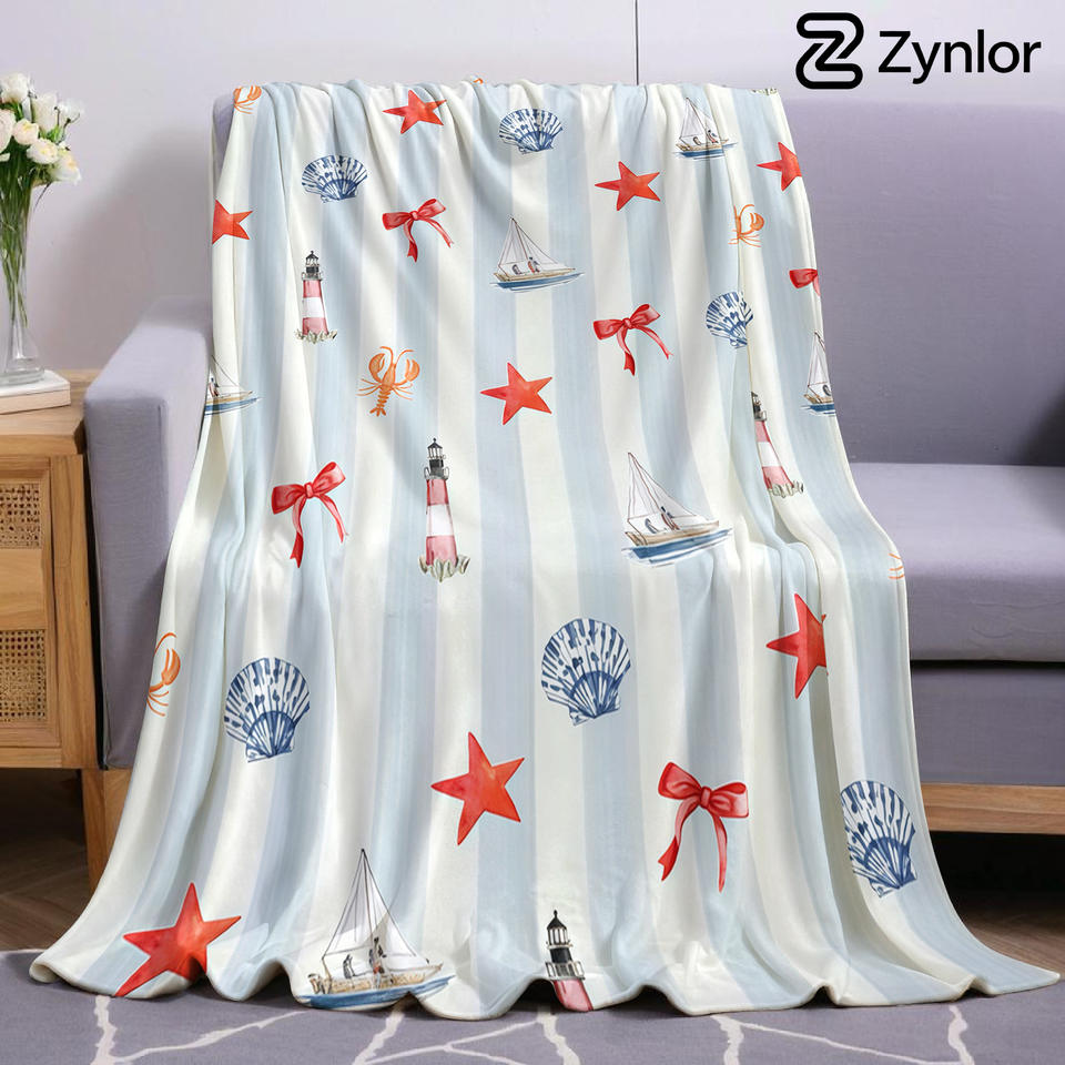 Nautical Stripe Lightweight Microfiber Soft Christmas Fleece Blanket Warm Cozy Throw for Bed Sofa Office Travel All Season