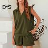 Женский комплект из двух частей, безрукавка, майка с V-образным вырезом и шорты на эластичной талии, спортивный костюм, летняя повседневная одежда для дома, спортивный костюм