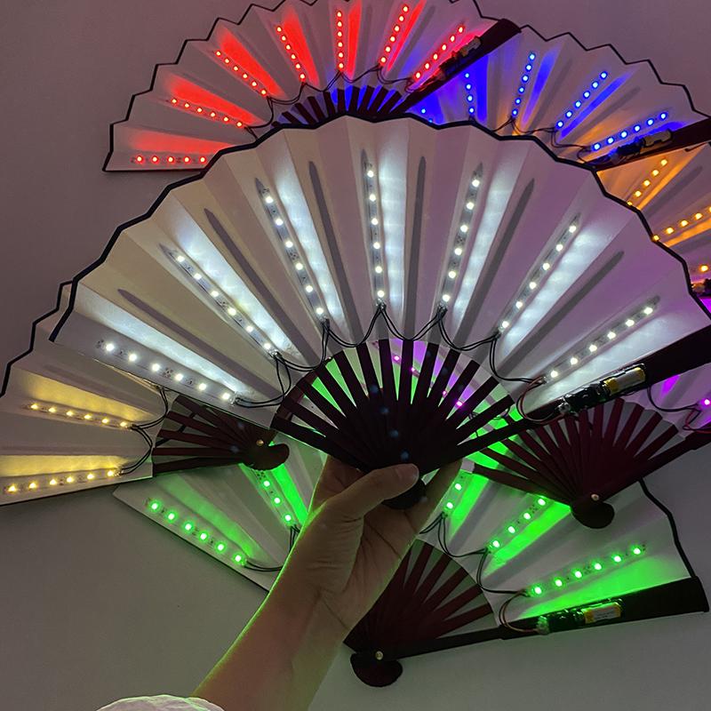 10 inches Led Folding Fan Party RPG Lolita Dance Stage Performance Night Club Accessories Led Hand Fan Glowing Fluorescent Fan