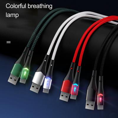 USB-кабель для передачи данных со светодиодом, защита от спутывания, долгий срок службы, для зарядки устройств, Type-C, быстрая зарядка