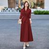 Red Elegant Women's Suit Set: Chic Waist-Slimming Shirt & Midi Skirt for Spring/Autumn 2025.