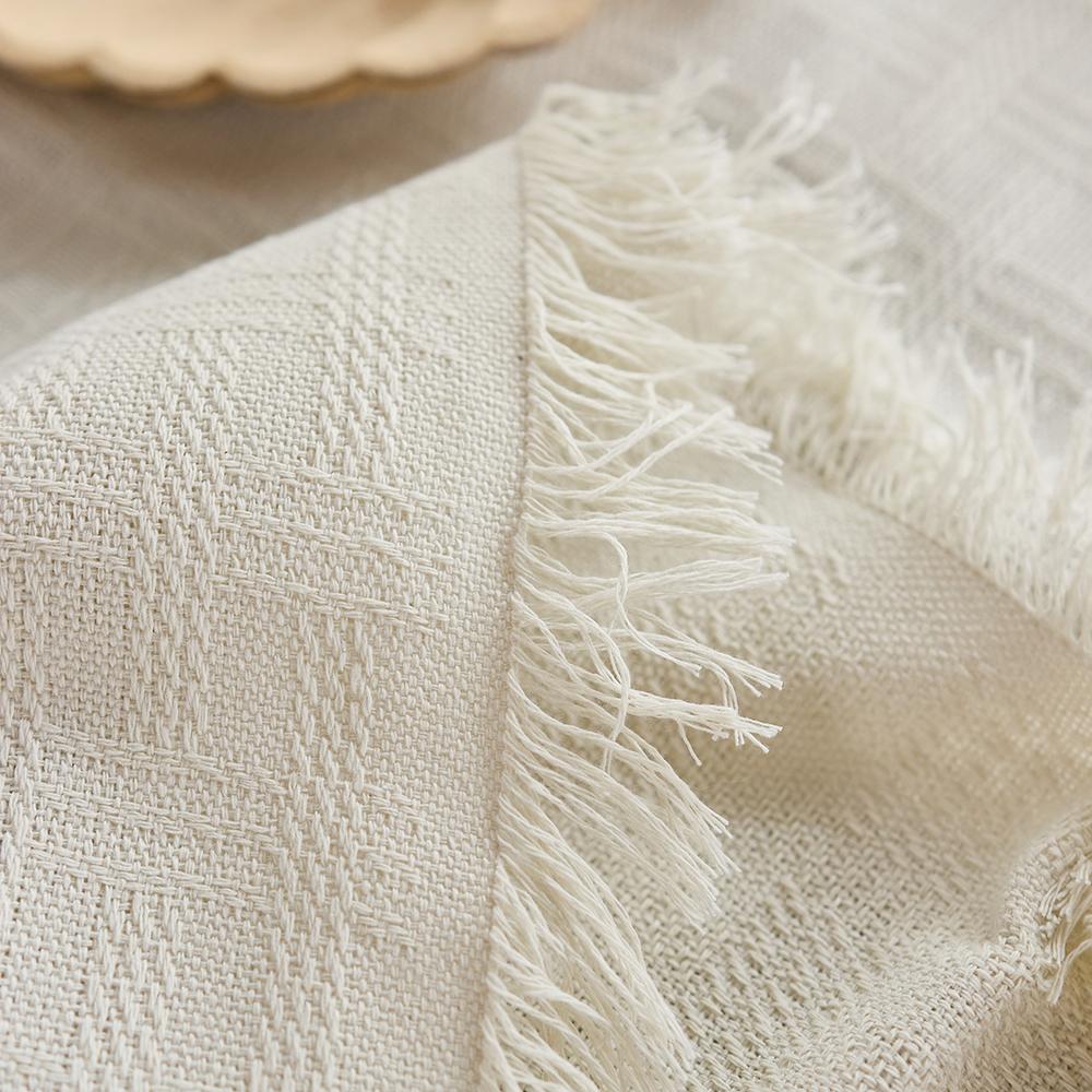 Cotton Linen Beige Tablecloth Square Table Decor Burlap Table  Covers with Tassel for Kitchen Dinning Picnic Wedding Party