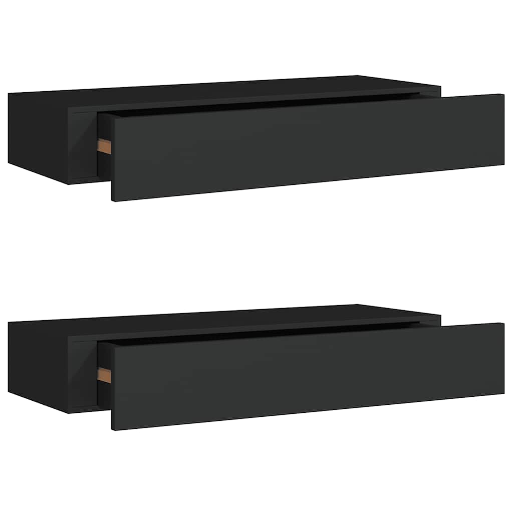 Wall mounted Drawers Shelves 2 pcs Black 60 x 23.5 x 10 cm MDF
