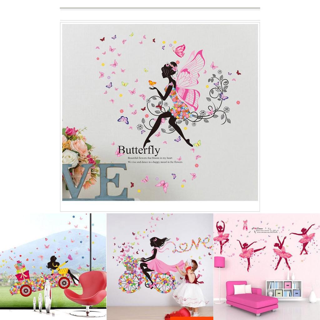 Очаровательные ПВХ наклейки на стену с рисунками девочки, бабочек и цветов для детской комнаты