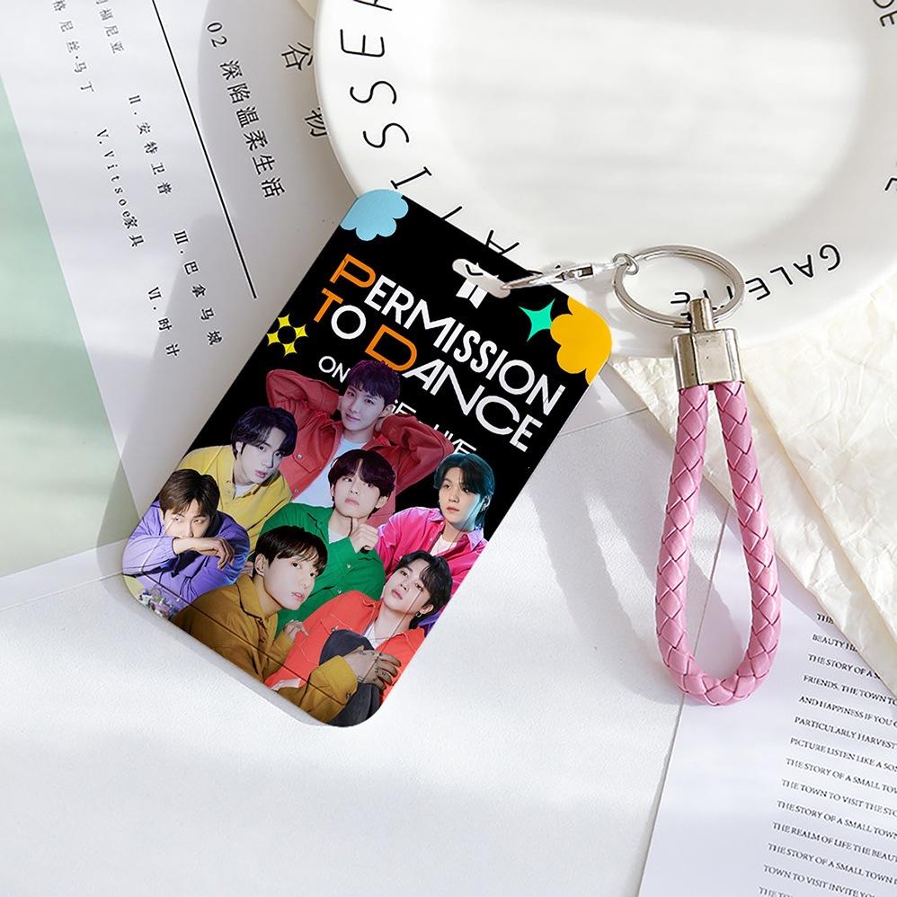 BTS Sliding Photocard Holder, Protective ID Badge Card Case with Braided Keychain Strap, Student Campus Bus Meal Card Protector Merch for ARMY
