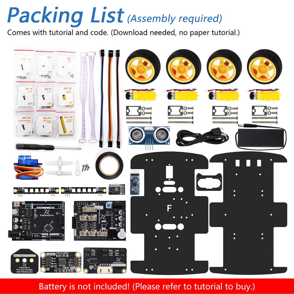 Freenove Комплект автомобиля 4WD IDE с ультразвуковым датчиком обнаружения препятствий по линии и беспроводным управлением, моторы, сервоприводы (Совместимо с Arduino) Отслеживание, Избегание, Датчики,