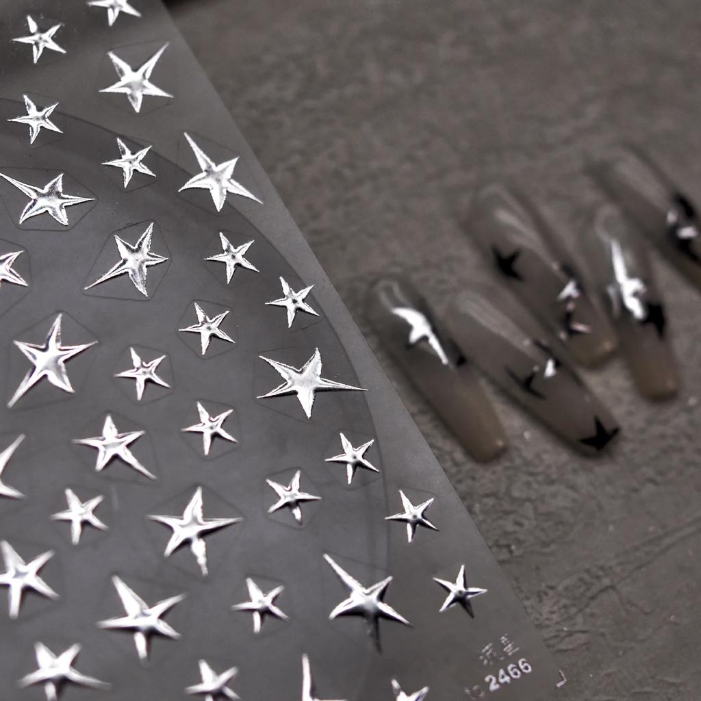 1pcs 5D Bronzing Retro Star Nail Art Stickers Luxury Gold Silver Fire Pattern Nail Decorations Transfer Decals DIY Accessories