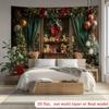 2D flat, 1pc festive Christmas teddy bear background banner, polyester wall decoration with golden tones, indoor/outdoor party
