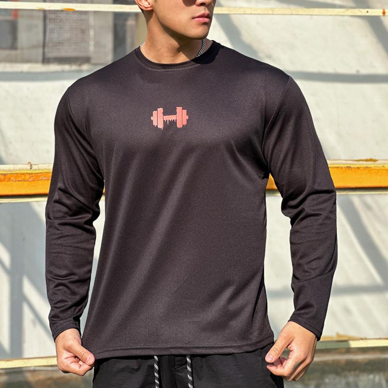 Мужская спортивная повседневная рубашка с длинным рукавом, быстросохнущие дышащие топы с круглым вырезом для бега