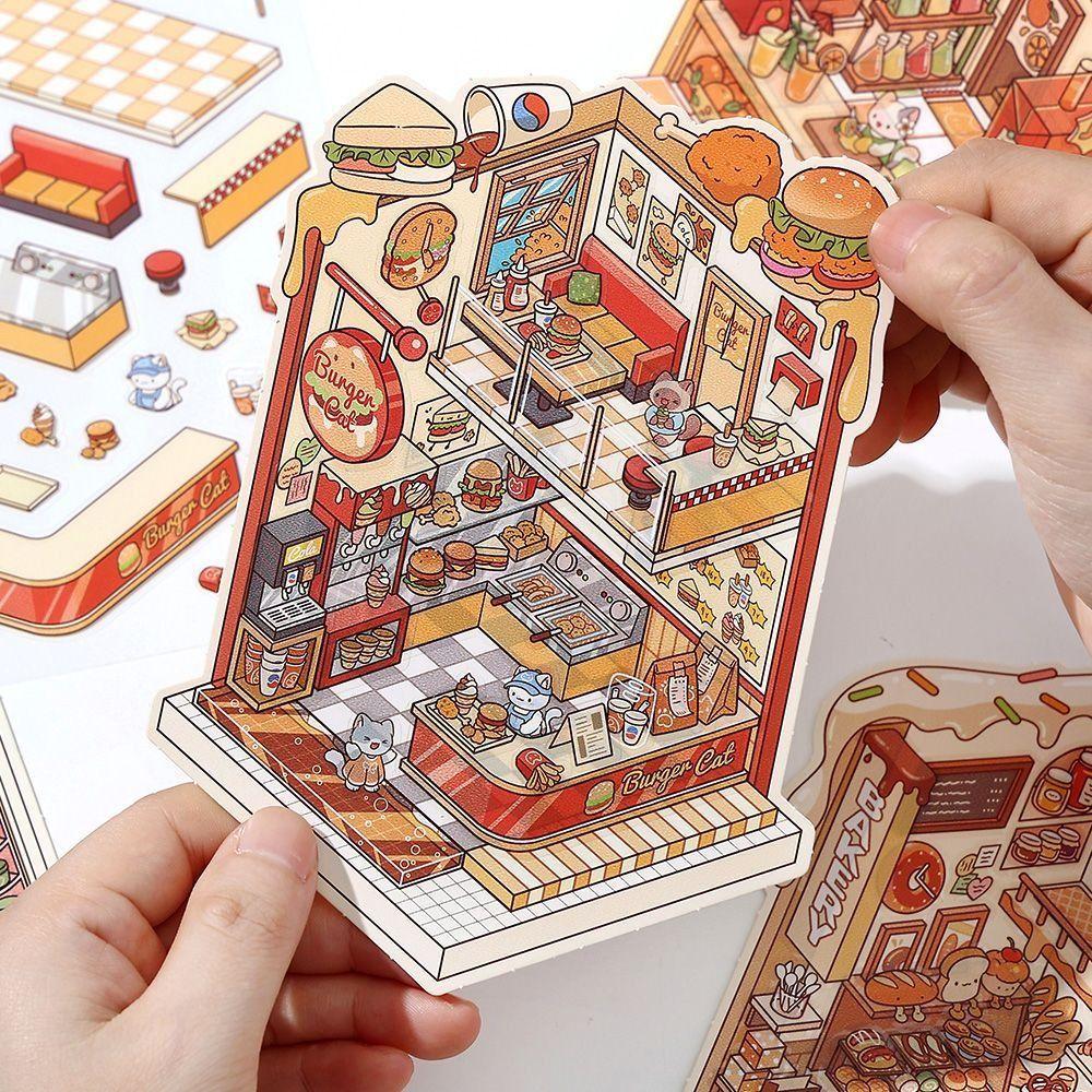 Decompression 3D Landscape Sticker Visual Stacking DIY Cabin Scene Sticker Children Gift