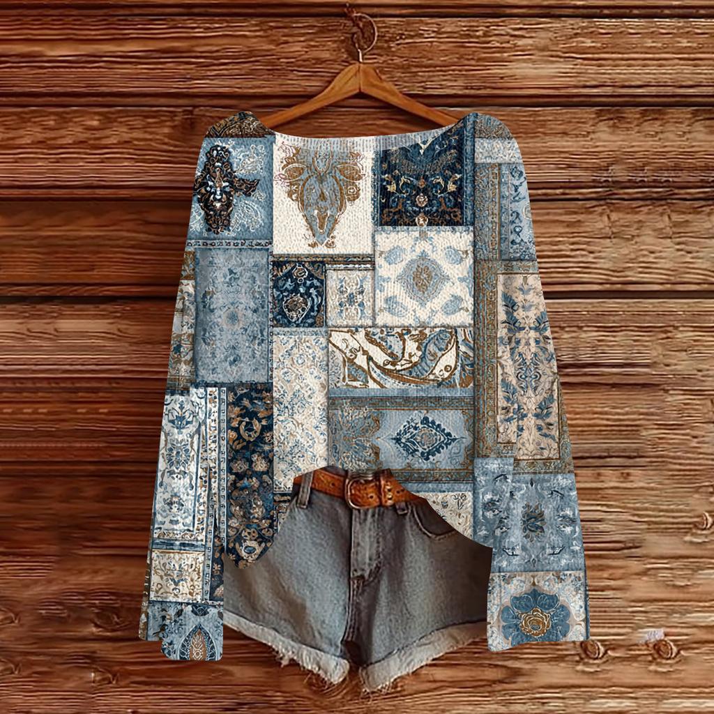 Женский легкий свитер повседневный с длинным рукавом вязаный винтажный с цветочным принтом пуловер