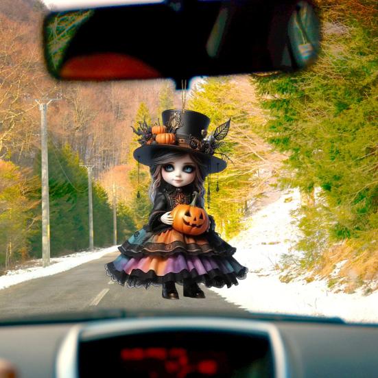 Yousheng Halloween Witch Car Pendant Pumpkin Lanterns Bat Elements Rearview Mirror Ornament Gothic Tabletop Hanging Accessories