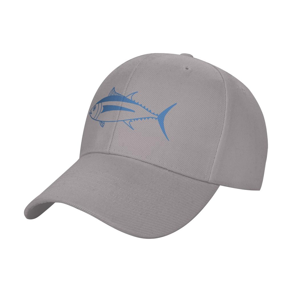Fashion Cute Albacore Tuna Fish in Aegean Blue and White Curved Brim Baseball Cap Fashionistas Summer Cap