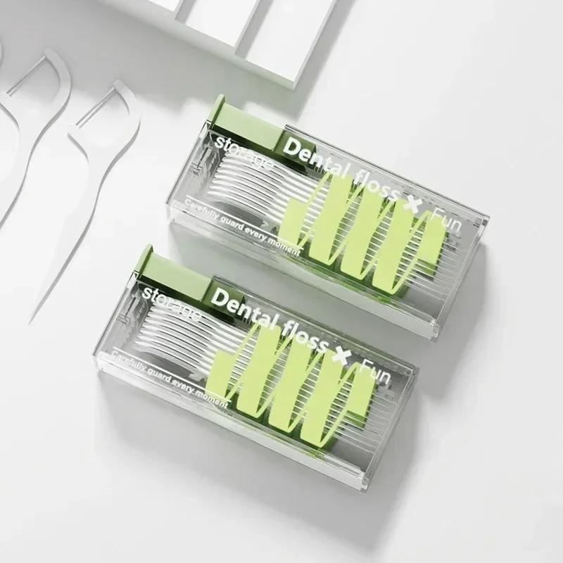1-10Sets Portable Floss Holder Automatic Ejectable Includes 10Pcs Floss Organizer Press-on Carry-on Disposable Flossing Sticks