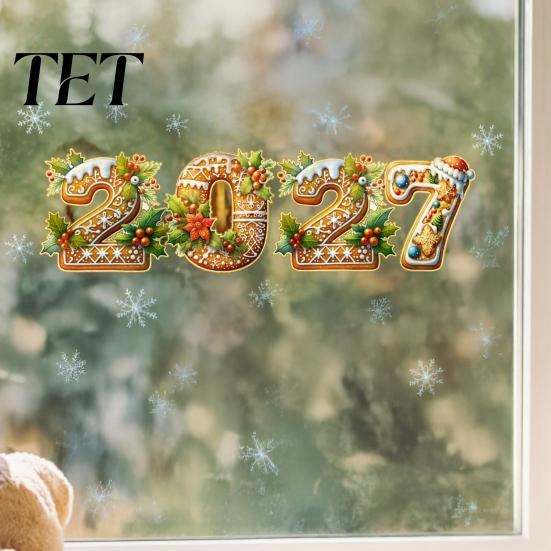 Gingerbread Man Window Decors 2027 Christmas Static Clings, Xmas New Year Decals with Stickers Santa Snowman Snowflake, Reusable for Home Shop Holiday