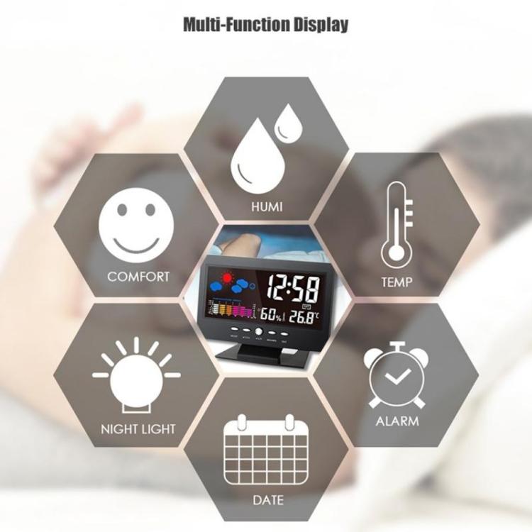 8082T Часы с прогнозом погоды, черные + USB