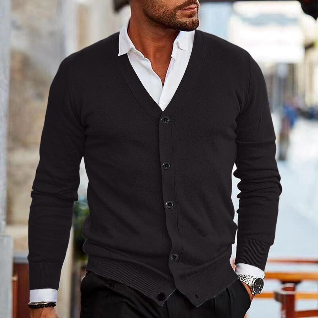 Мужская повседневная трикотажная приталенная рубашка-куртка с V-образным вырезом
