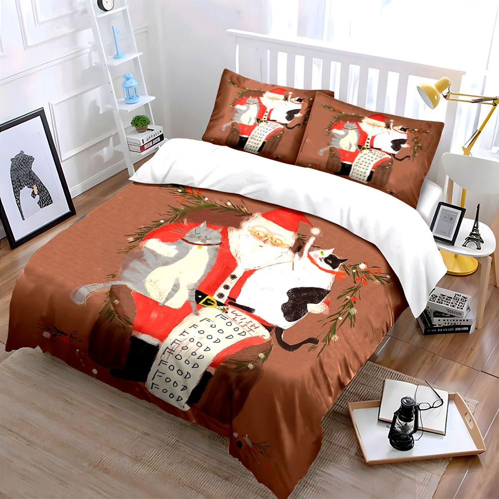 Santa with Cats and Food List Bedding Duvet Cover Set Duvet Cover Pillowcases (1*Duvet Cover 2*Pillowcases, without duvet insert)