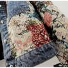 2024 New Versatile Printing Splicing Long-sleeved Lapel Denim Jacket Women's Trendy Brand Short Small Top Jacket