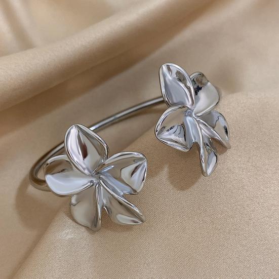 Flower Cuff Bracelets for Women Double Flower Open Bangle Bracelet Adjustable Metal Bracelets Wedding Party Jewelry