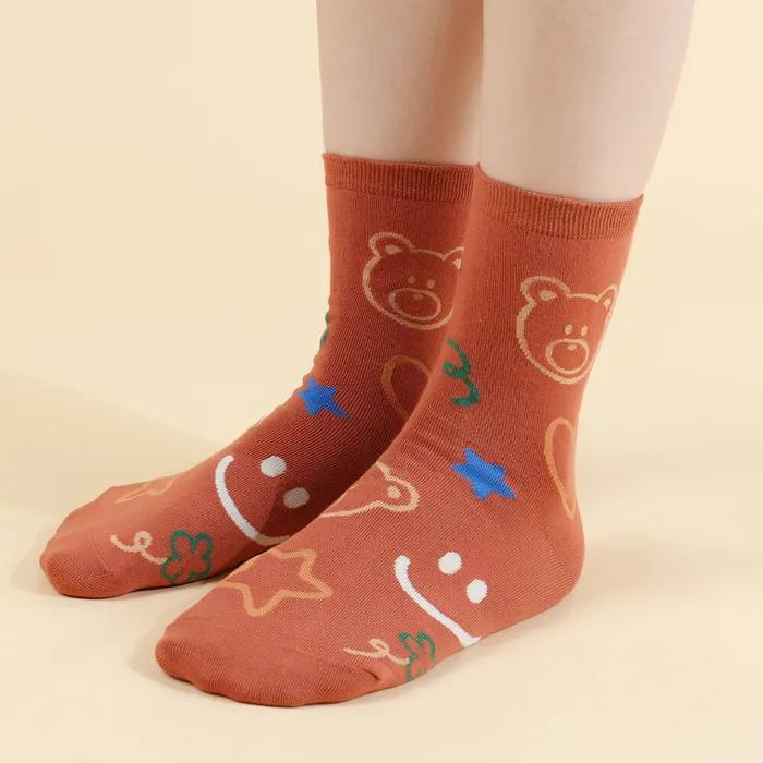 Женские модные носки Kiki Yasocks Линейный рисунок Медведь 5 цветов