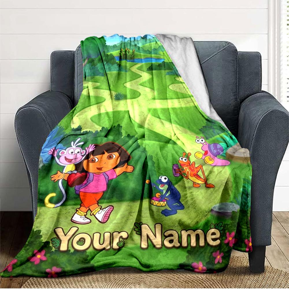 Name Custom Explorer Dora Print Flannel Blanket High Quality Warm Comfortable Cover for All Seasons Perfect for Gifts Home Decor