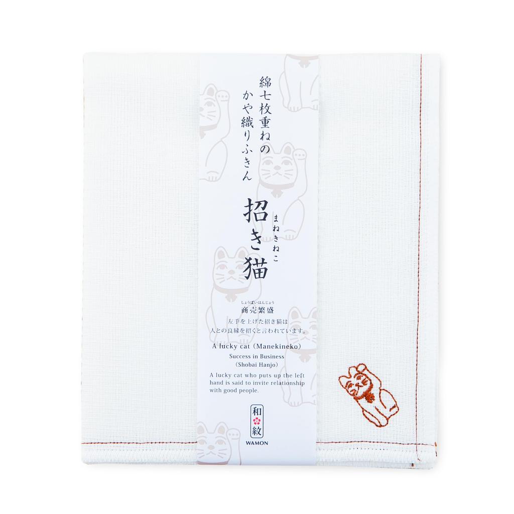 Хлопковый норен, салфетка для посуды с надписью «Сделано в», подходит для кухни, от комаров и новые подарки, семислойное тканое переплетение кая, дизайн «Манэки-нэко», Япония, 100% хлопок,