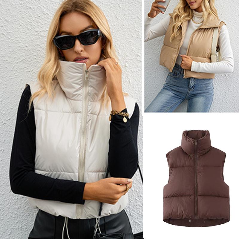 Жилет с воротником-стойкой и завязками на шнурке для женщин, легкая куртка без рукавов с хлопковой подкладкой, короткое теплое пальто, женская стеганая куртка