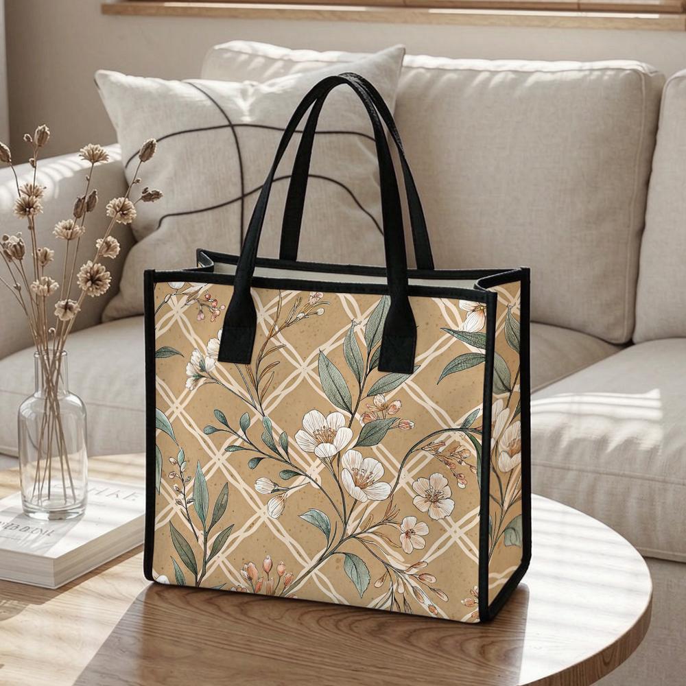 Vintage Floral Printed Tote Bag Elegant Daily Casual Carry Handbag