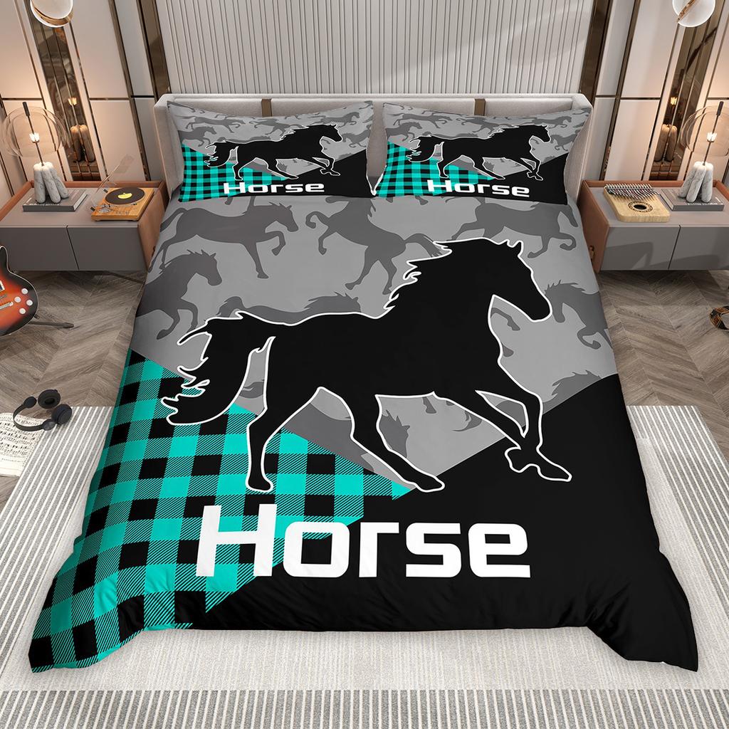 Homewish Galloping Horse Duvet Cover Set 2pcs/3pcs, Farmhouse Animal Bedding Set, Rustic Lodge Cabin Comforter Cover Set