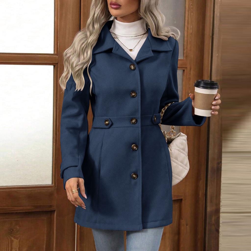 Women S Slim Fit Solid Color Single Breasted Lapel Coat