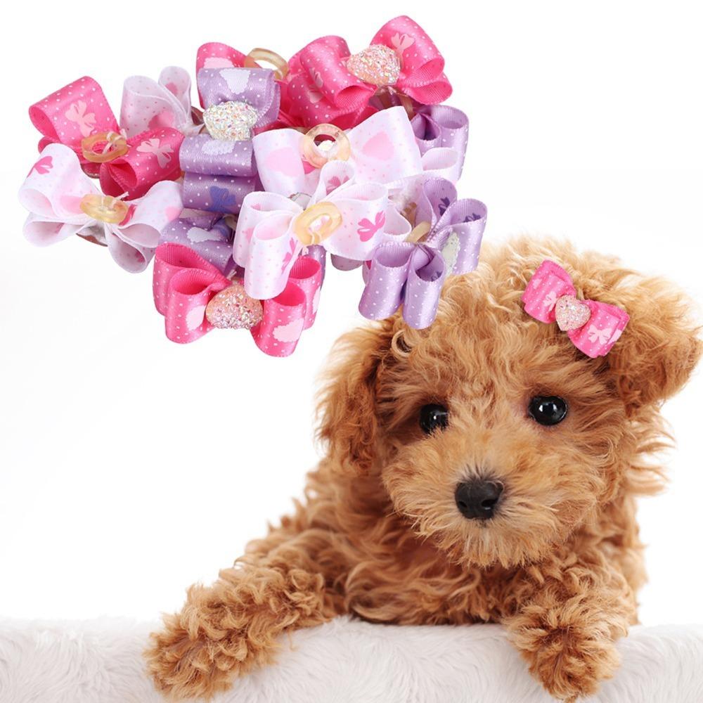 15Pcs Rainbow Ribbon Pet Bow Hair Bows Gradient Tone Gradient Ribbon Bow Pet Hair Arrangement