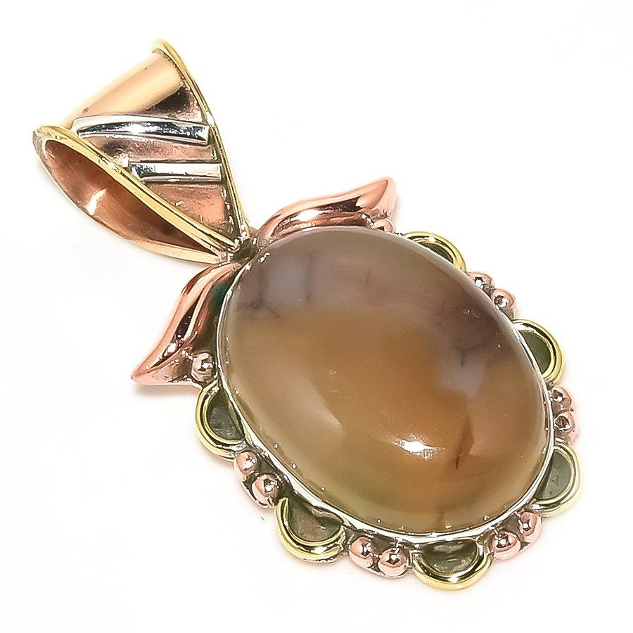 Natural Botswana Agate TwoTone 925 Solid Sterling Silver Gift Pendant 1.30" D7r27