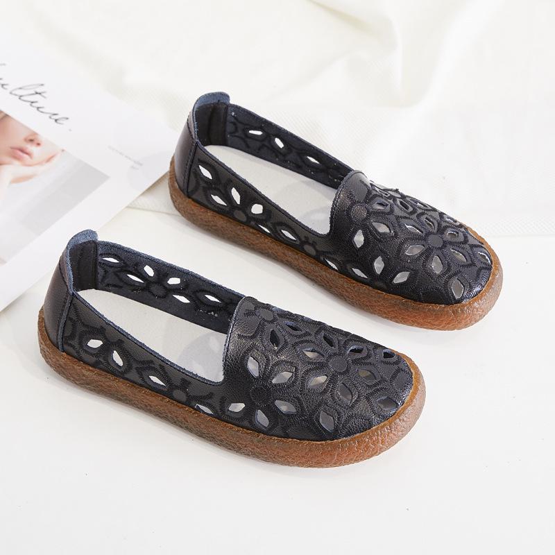 New Moccasins Women's Ballet Flats Summer Hollow Out Autumn Woman Loafers Leather Female Slip On Woman's Shoes Casual Size 35-43