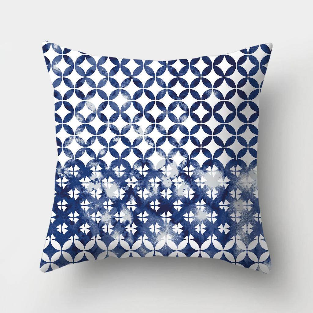 Blue Pattern Decorative Cushion Cover Stripe Geometric Pillow Case For Car Sofa Decor Pillowcase Home Throw Pillow Cover 45X45CM