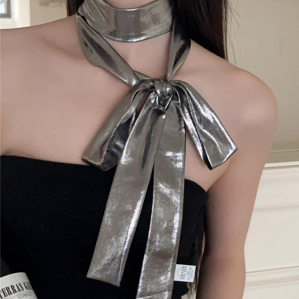 Y2K Liquid Silver Hair Scarf Soft Wrap Punk Bandana Turban Accessories Laser Color Hair Band Girls