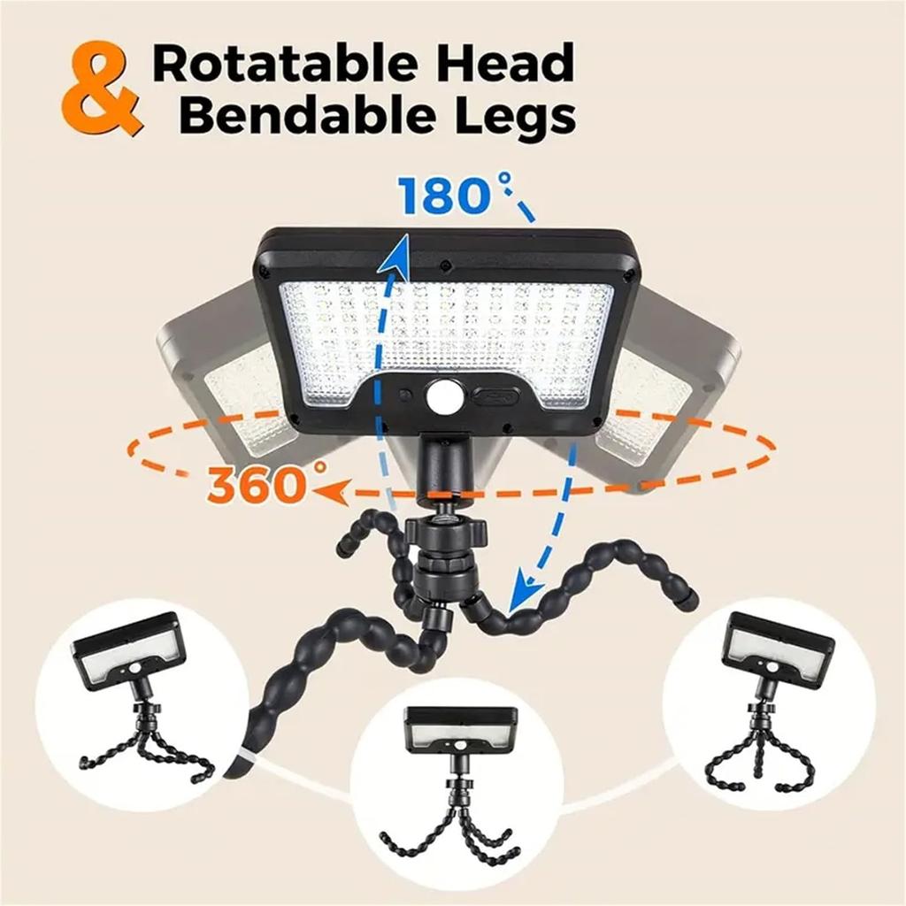 Solar Motion Sensor Light with Flexible Tripod, 92 LED 600LM Outdoor Security Light, IP65 Waterproof, 3 Lighting Modes for Garden, Patio, Fence