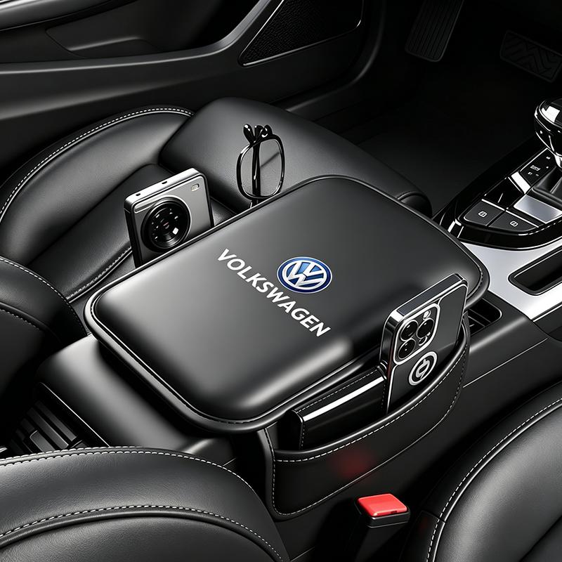 PIG1 Volkswagen Car Logo Armrest Box Cushion Pad Auto Armrest Mat Leather For VW GTI Polo Golf MK6 Passat B6 Tiguan Arteon Jetta ID.3