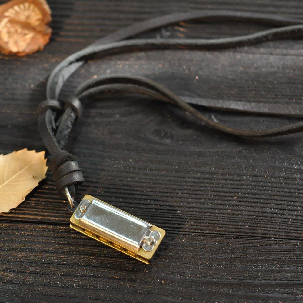 Gift Retro Personalized Pendant Harmonica Necklace Leather