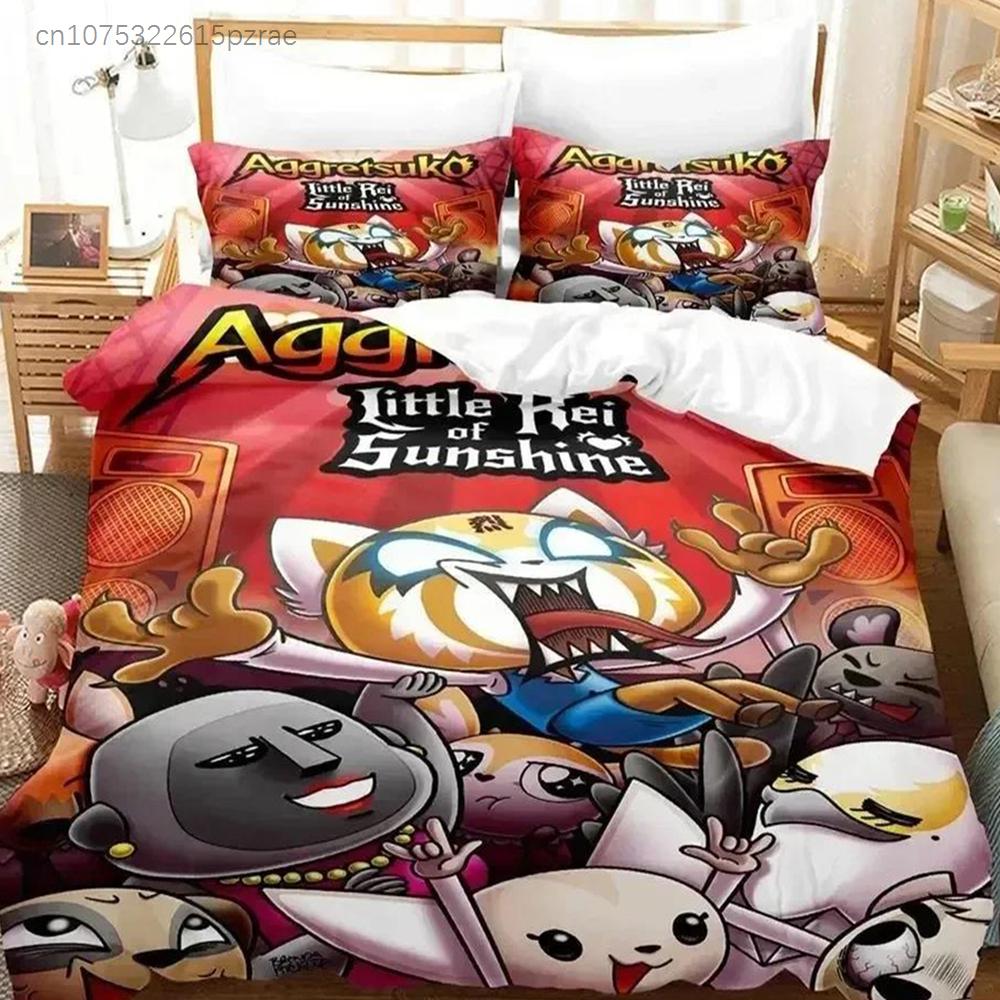 3D Print Anime Aggretsuko Bedding Set Duvet Cover Bed Set Quilt Cover Pillowcase Comforter King Queen Size Boys Adult Bedding