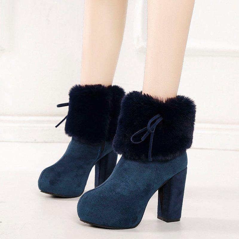 2024 Осень/Зима Новые Сапоги на толстом каблуке, повседневная мода, замша, перевернутый бархат, теплая женская обувь