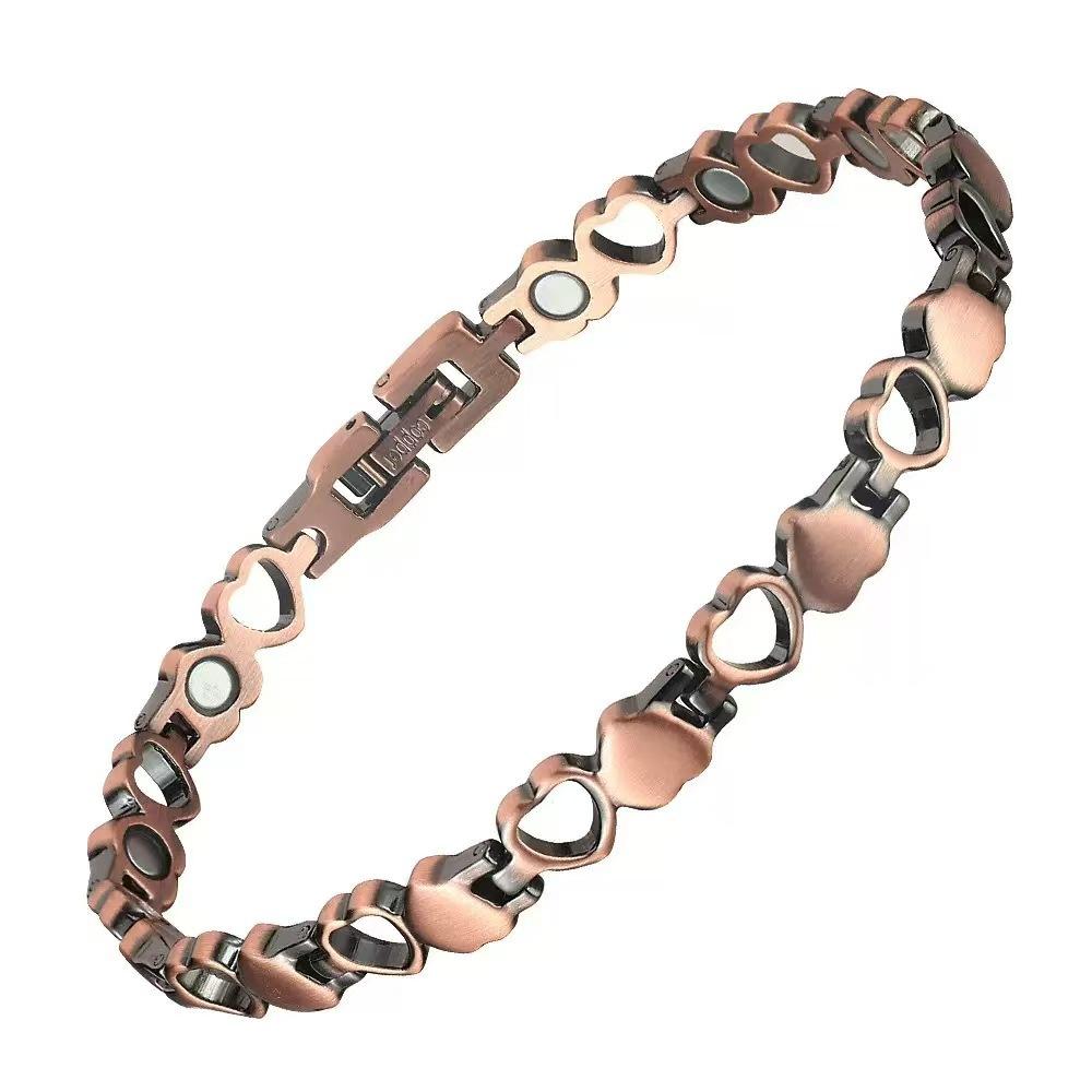 Vintage Copper Magnetic Bracelets for Women Men Elegant Leaf Heart Bracelet Party Jewelry Gifts