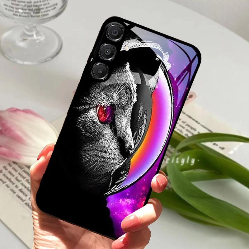 Чехол для Samsung A26 5G Жесткий ПК Закаленное Стекло Чехол для Телефона Для Samsung Galaxy A36 A56 5G Модный Животный Стеклянный Защитный Чехол
