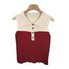 Корейский женский темпераментный контрастный цвет лацкан пуговицы без рукавов тонкий вязаный жилет